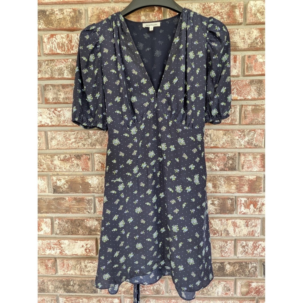 Heartloom Cottagecore Coquette Prairie Floral Wrap Dress Romantic Blue M - Picture 4 of 10